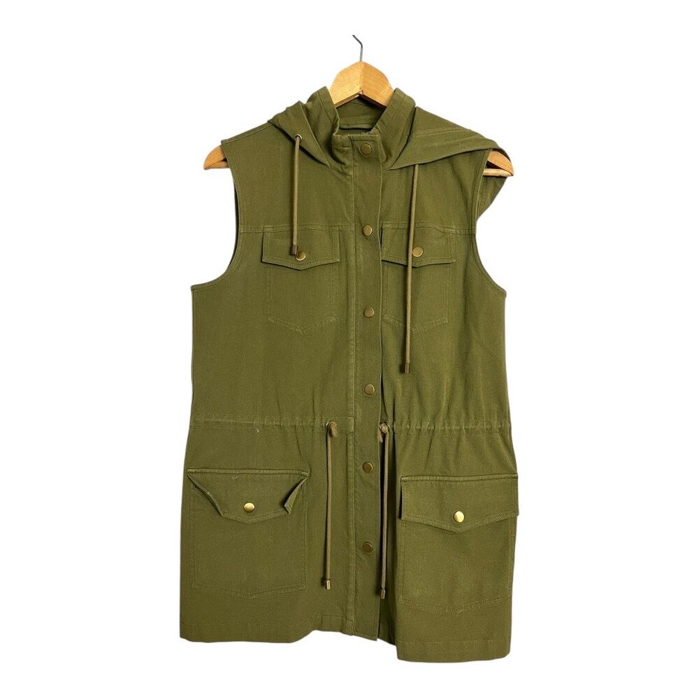 IMNYC Utility Cargo Vest Womens Small Olive Green Safari Military Jacket Grunge